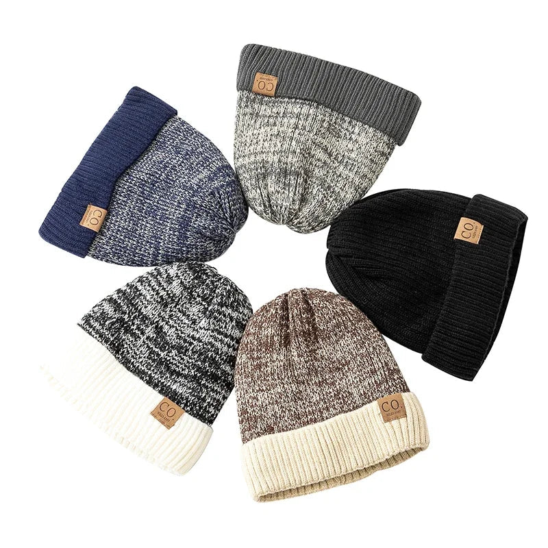 Unisex Two - Tone Thermal Beanie Hat | Knitted Winter Cap with Plush Faux - Fur Lining | Cozy & Fashionable Ski Skull Cap - goosavvy.com