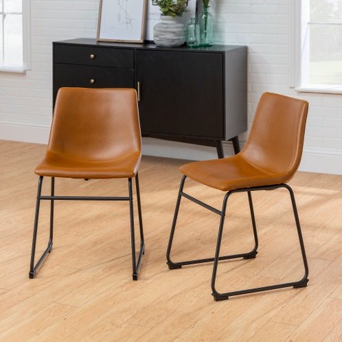 Whiskey Brown Industrial Faux Leather Dining Chairs, Set of 2 - goosavvy.com