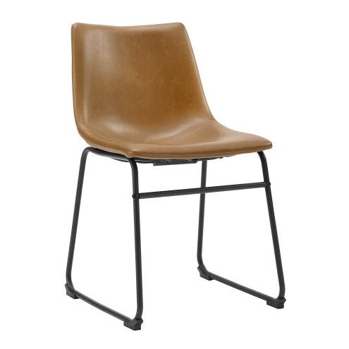 Whiskey Brown Industrial Faux Leather Dining Chairs, Set of 2 - goosavvy.com