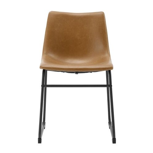 Whiskey Brown Industrial Faux Leather Dining Chairs, Set of 2 - goosavvy.com