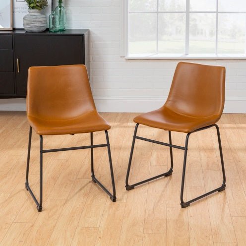 Whiskey Brown Industrial Faux Leather Dining Chairs, Set of 2 - goosavvy.com