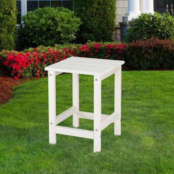 White Outdoor Side Table – Weather - Resistant Poly Lumber Patio End Table - goosavvy.com