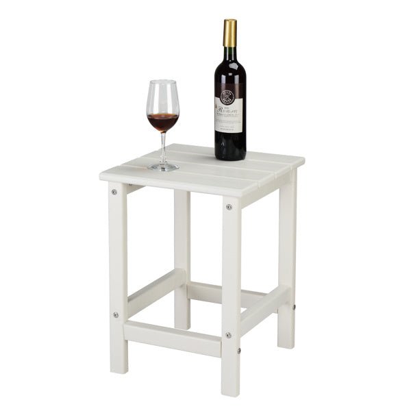 White Outdoor Side Table – Weather - Resistant Poly Lumber Patio End Table - goosavvy.com