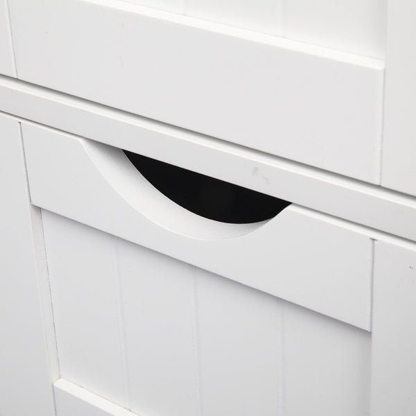 White Wooden Floor Cabinet with 4 Drawers – Freestanding Storage Organizer for Bathroom, Kitchen, Bedroom, or Entryway - goosavvy.com