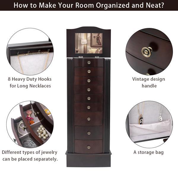 Wooden Jewelry Armoire Cabinet with Mirror, 8 Drawers & Double Doors - goosavvy.com