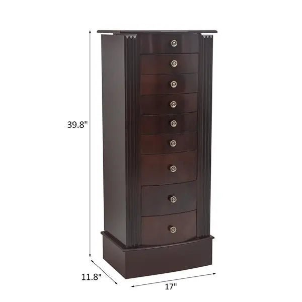 Wooden Jewelry Armoire Cabinet with Mirror, 8 Drawers & Double Doors - goosavvy.com