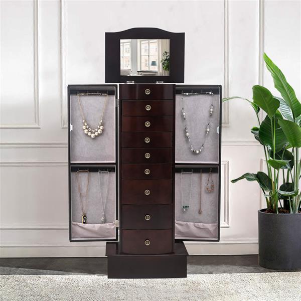 Wooden Jewelry Armoire Cabinet with Mirror, 8 Drawers & Double Doors - goosavvy.com