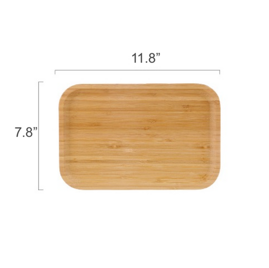 Image for empty bamboo tray with marked dimensions as 11.8 inch long and 7.8 inch wide.