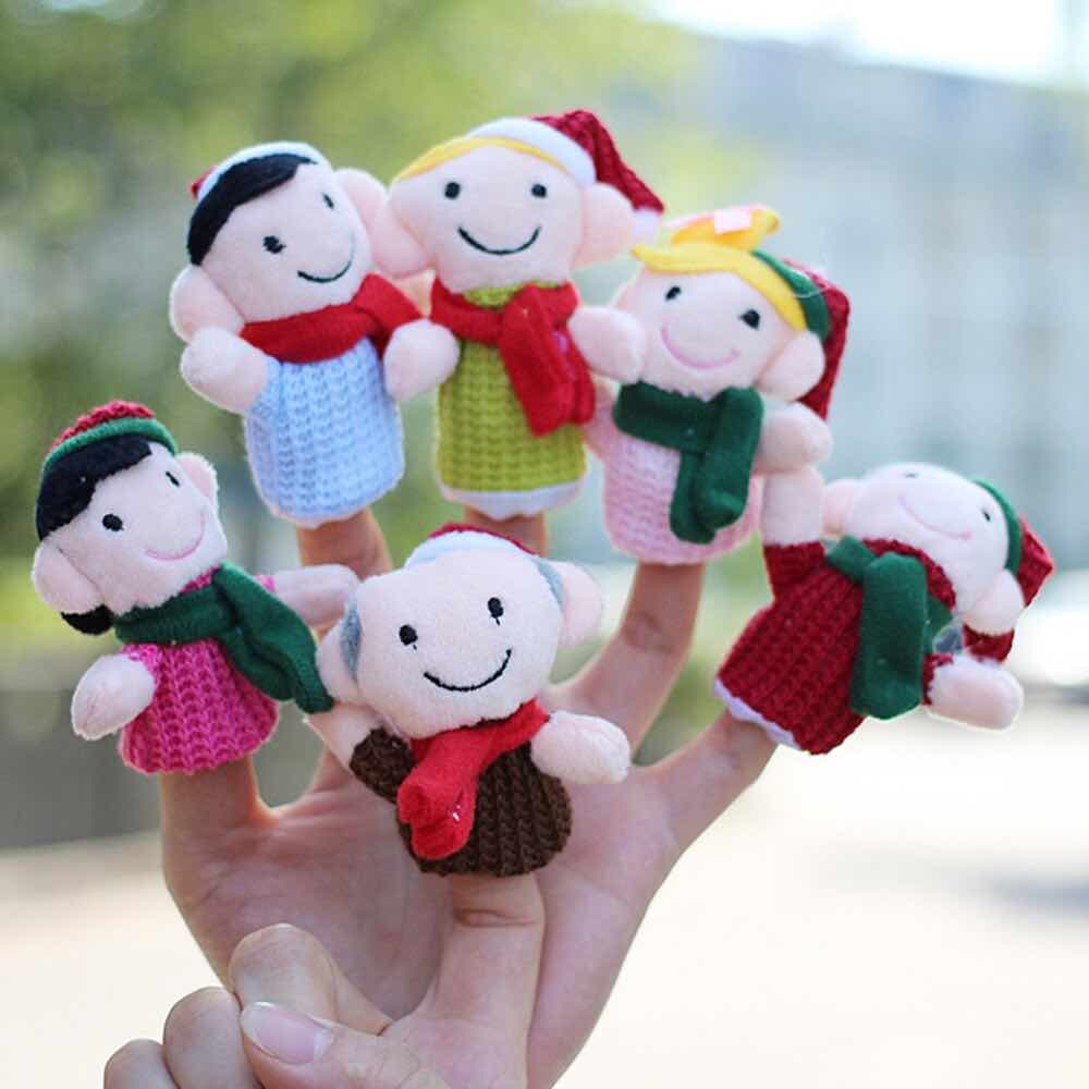 Image for woven cotton hand puppets on all fingers. Colors are holidays theme.