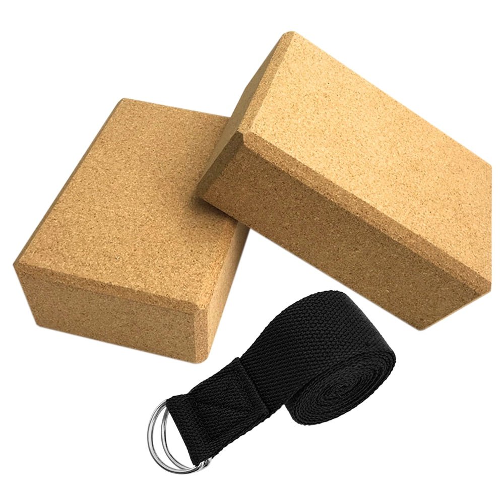 Natural Cork Yoga Blocks | Yoga Blocks and Strap Set | Compostable Yoga Blocks - goosavvy.com
