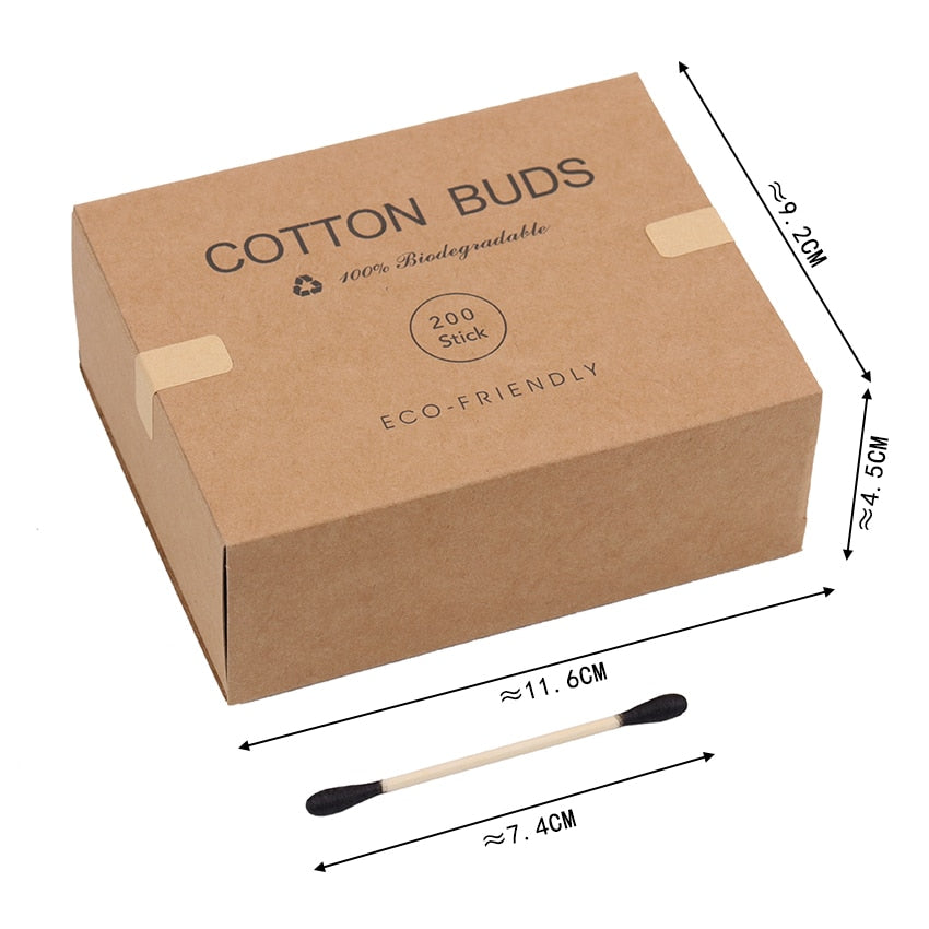 Bamboo Cotton Swabs | Double Sided Compostable Cotton Buds |  Organic Q Tips | 200 pieces