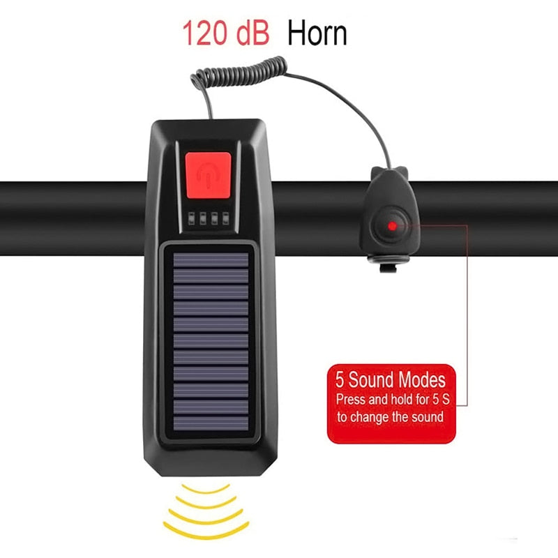 Solar Powered Bike Light with Horn | LED Bike Light For Night Riding | Rechargeable Bicycle Light