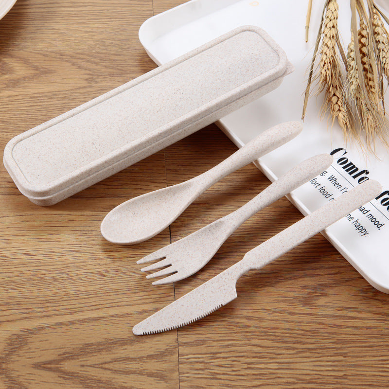 4 Pcs Travel Utensils with Case - Wheat Straw Dinnerware Sets