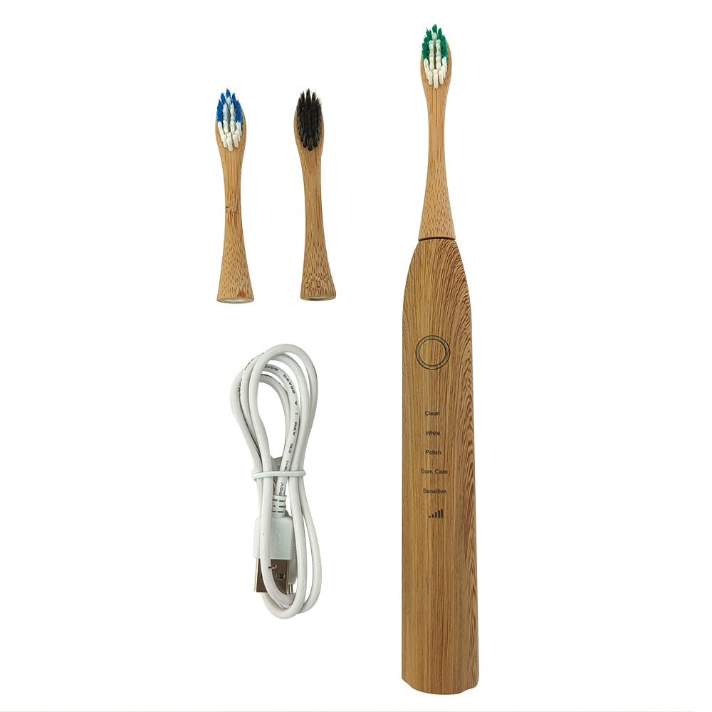 Bamboo Electric Toothbrush with Nylon Bristles (USB or wireless charging)
