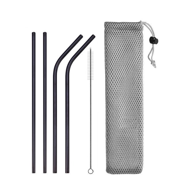 Reusable Drinking Straws | Stainless Steel Straight and Bent Straws | Cleaner Brush + Pouch Included - goosavvy.com