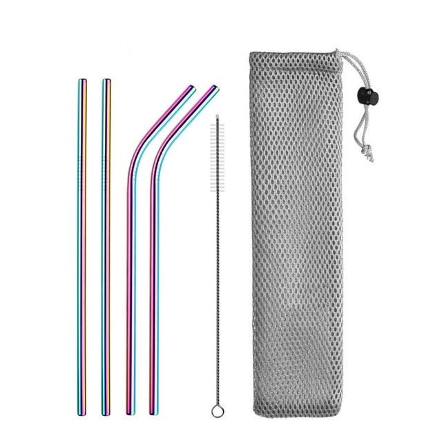 Reusable Drinking Straws | Stainless Steel Straight and Bent Straws | Cleaner Brush + Pouch Included - goosavvy.com