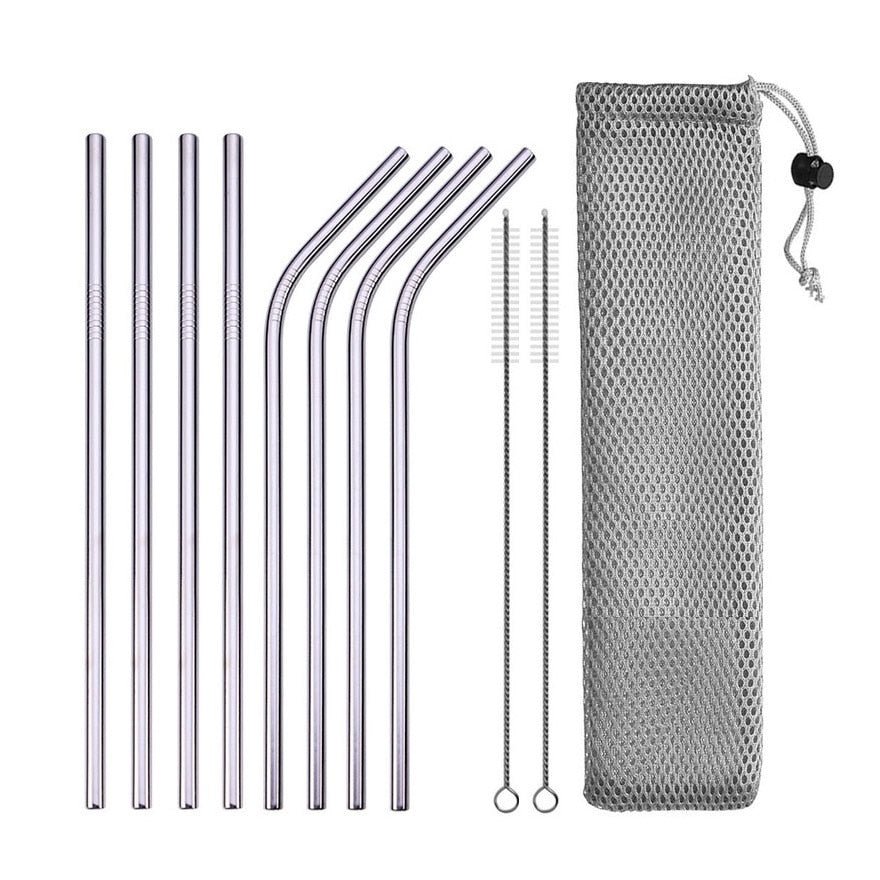 Reusable Drinking Straws | Stainless Steel Straight and Bent Straws | Cleaner Brush + Pouch Included - goosavvy.com