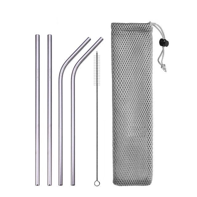 Reusable Drinking Straws | Stainless Steel Straight and Bent Straws | Cleaner Brush + Pouch Included - goosavvy.com