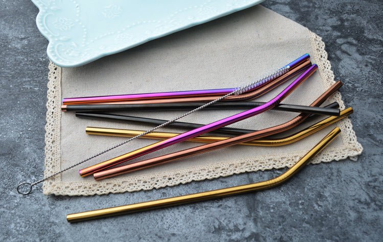 Reusable Drinking Straws | Stainless Steel Straight and Bent Straws | Cleaner Brush + Pouch Included - goosavvy.com