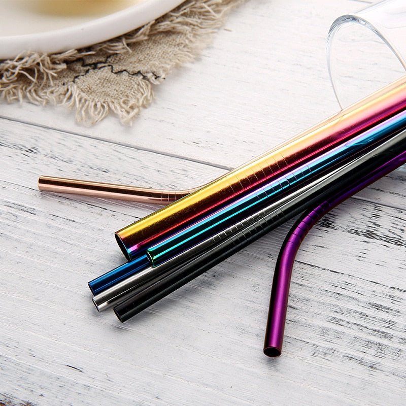 Reusable Drinking Straws | Stainless Steel Straight and Bent Straws | Cleaner Brush + Pouch Included - goosavvy.com