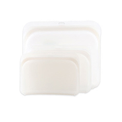 Image for three reusable ziplock bags of different sizes in white color.