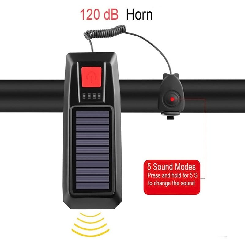Solar Powered Bike Light with Horn | LED Bike Light For Night Riding | Rechargeable Bicycle Light - goosavvy.com