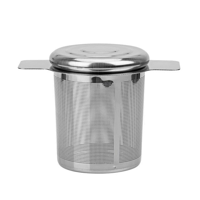 Image for stainless steel loose leaf tea infuser with lid placed on top.