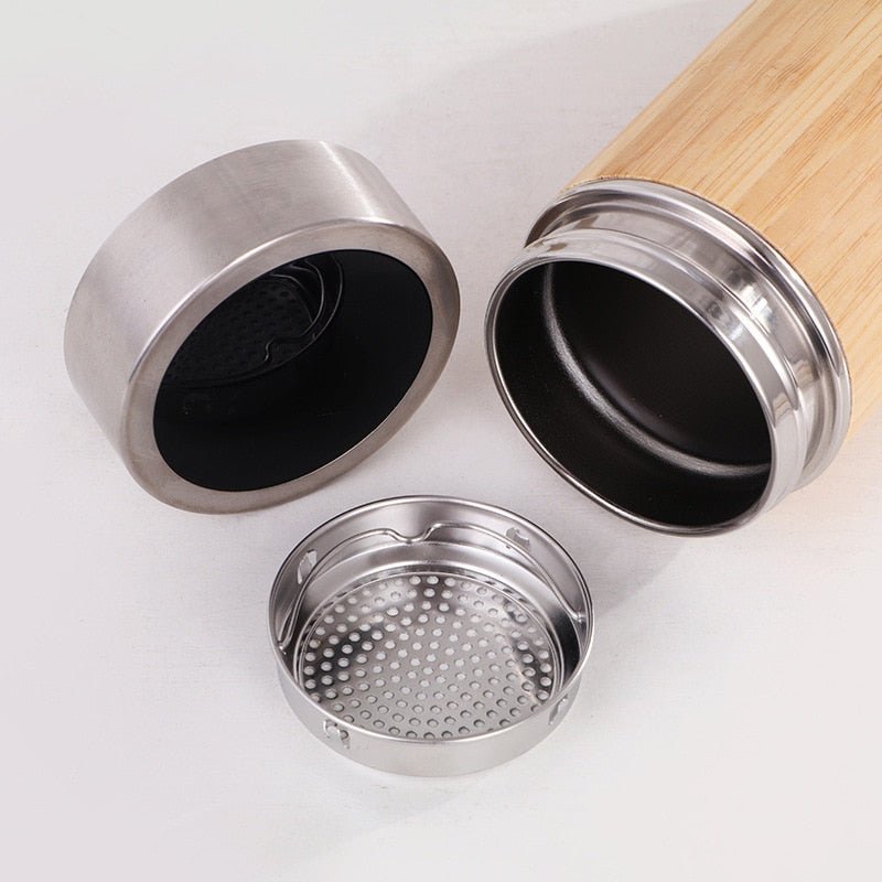 Stainless Steel Thermos Flask | Bamboo Insulated Thermos Flask with Filter | Thermos with Temperature Display - goosavvy.com