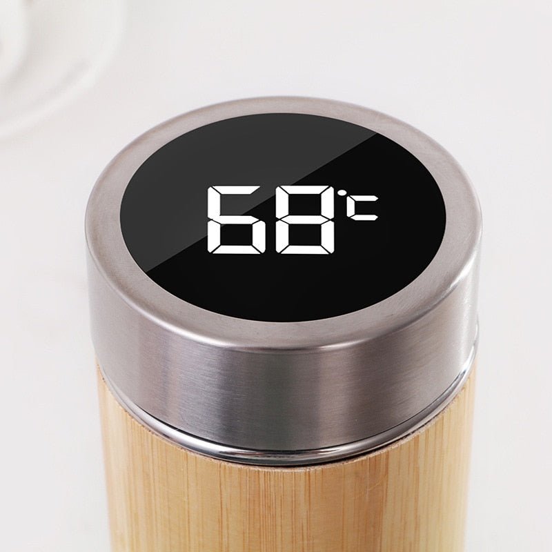 Stainless Steel Thermos Flask | Bamboo Insulated Thermos Flask with Filter | Thermos with Temperature Display - goosavvy.com